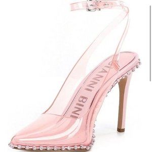 Gianni Bini Findlay Clear Rhinestone Trim Ankle Strap Pumps 11M